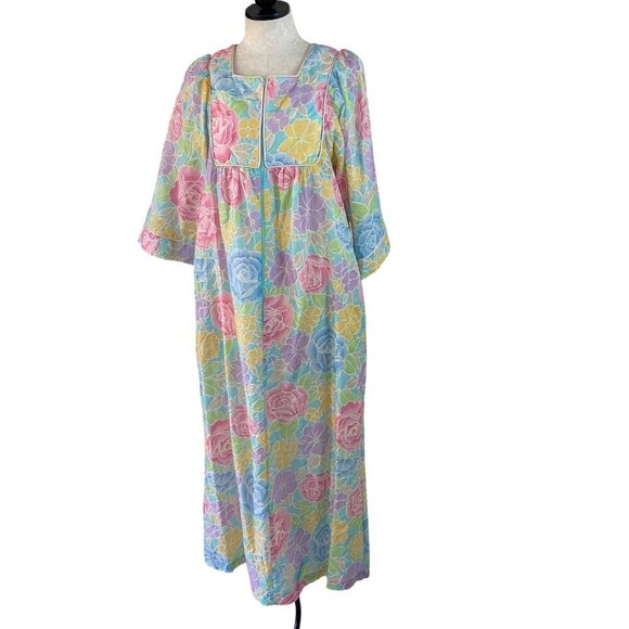 Stella Fagin Vintage Womens Robe Size Medium Multicolor Floral Pockets